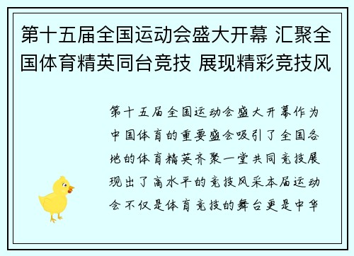 第十五届全国运动会盛大开幕 汇聚全国体育精英同台竞技 展现精彩竞技风采